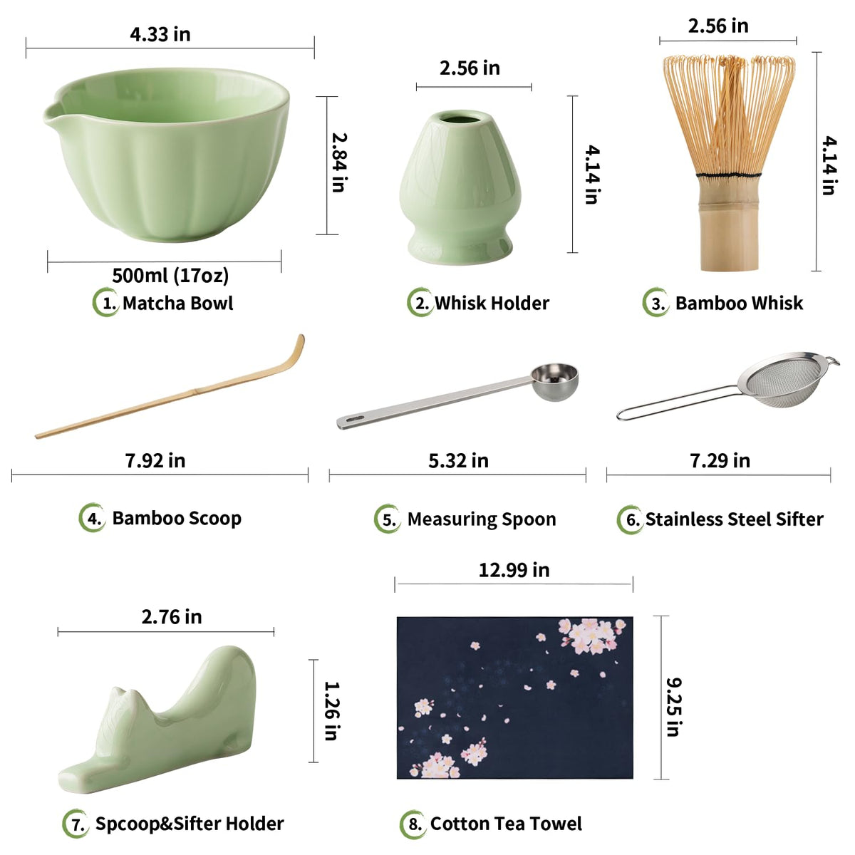 Matcha Whisk Set of 8 (Green)