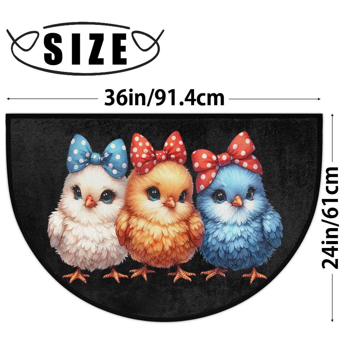Half Round Doormat Colorful Animal Chick Washable Semi Circle Mat Non Slip Absorbent Half Moon Rugs for Indoor Outdoor Entrance Kitchen Bathroom Bedroom Patio Fireplace Floor Carpet Decor (B08:cute Chick)