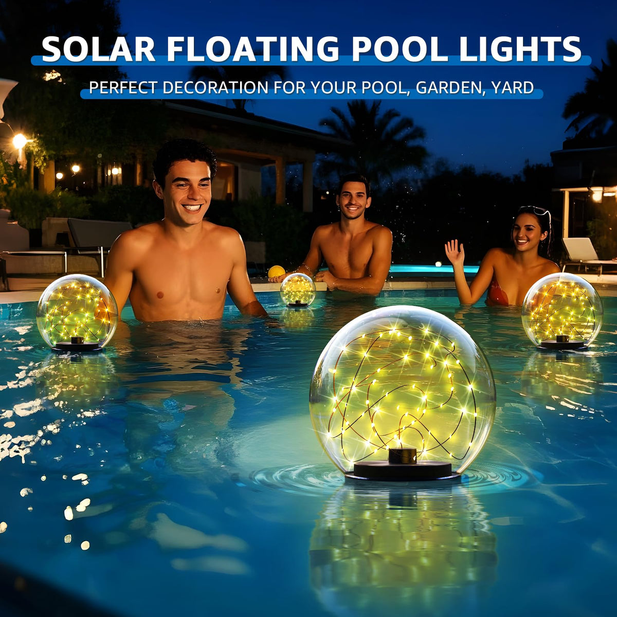2 Pack Solar Floating Pool Lights Ball Solar Powered LED Flickering that Float Globe Lights Water (Orange)