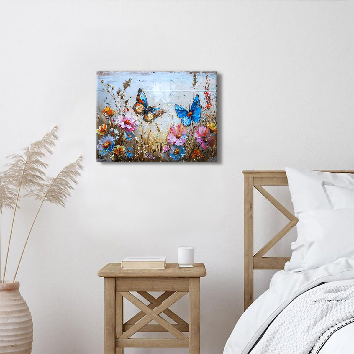Vintage Butterfly Wall Art Bedroom Pictures Wall Decor Colorful Flowers Prints Paintings Butterflies Floral Life Poster Country Farmhouse Aesthetic Canvas Artwork for Living Room Home Decorations 12x16" (16"L x 12"W / Butterfly)