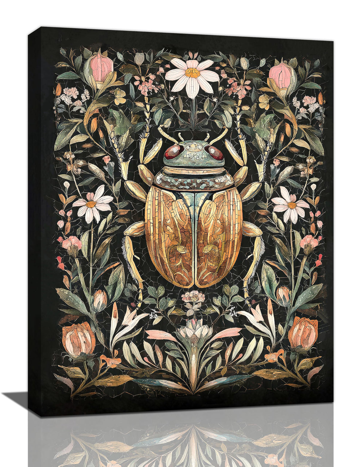 Vintage Insect Wall Art Rustic Scarab Wall Decor Nature Botanical Canvas Pictures Paintings Prints Artwork Framed Decorations For Bathroom Bedroom Living Room Office Gifts 12" x 16" (Scarab / 16"L x 12"W)