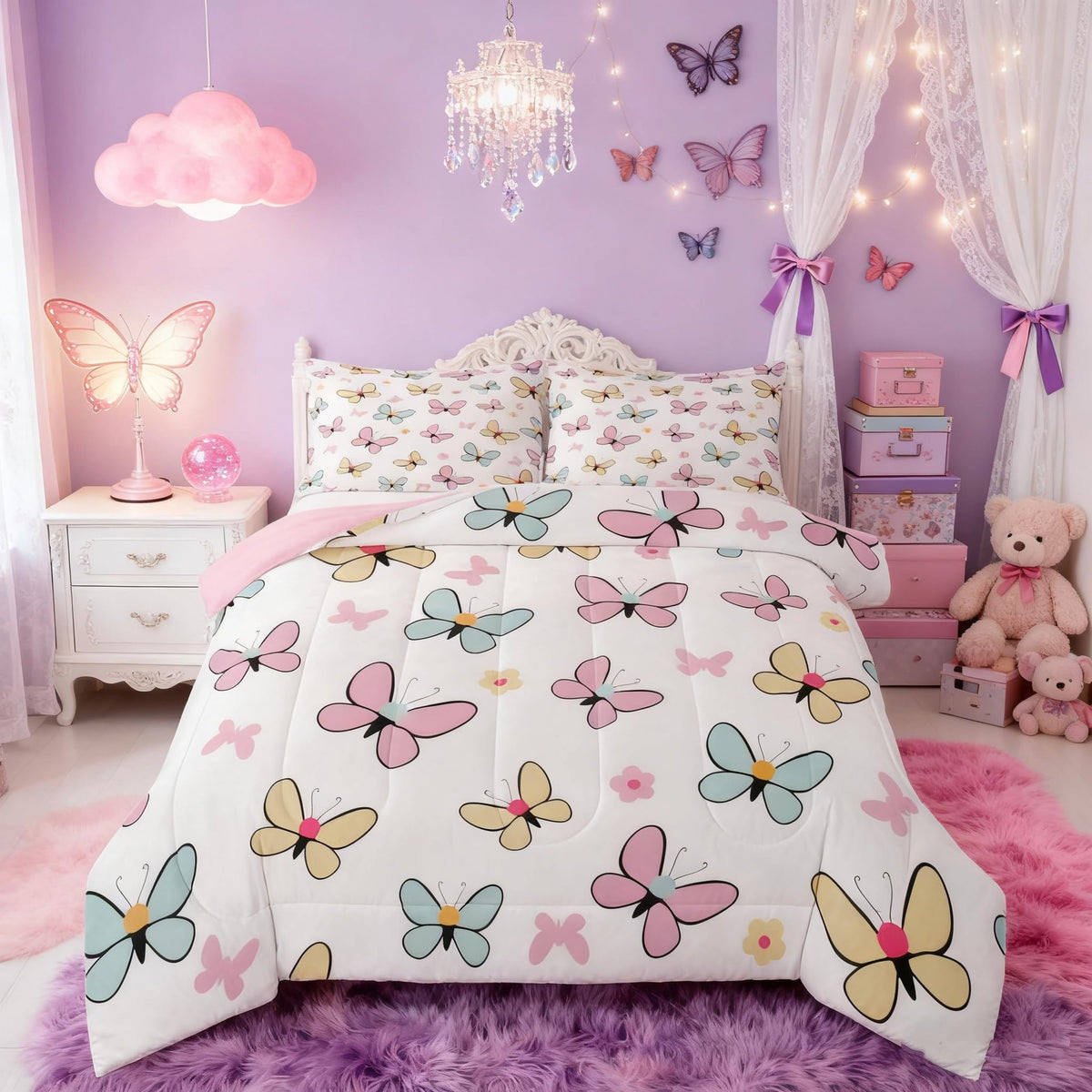 Butterfly Comforter Set Twin Size for Kids Boys Girls (Multi 808 / Twin)