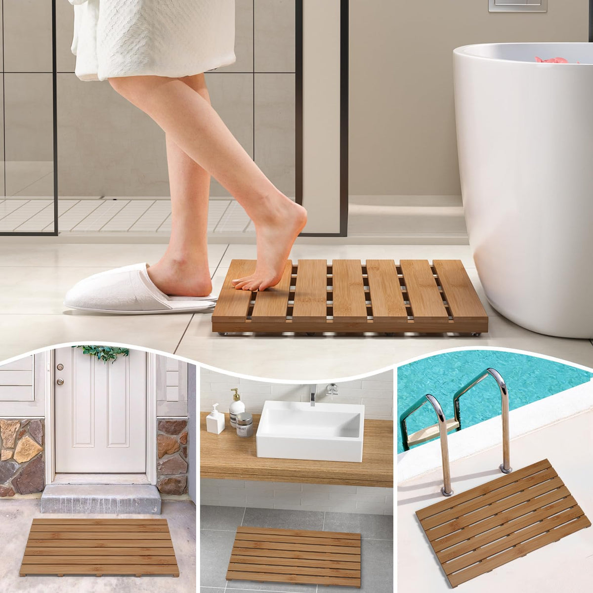 Wooden Bamboo Bath Shower Mat (Walnut / 31.3" x 18.1" (Rectangular))