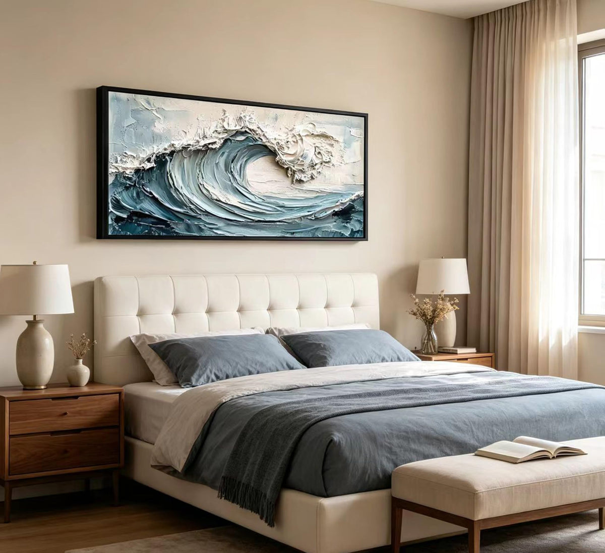 Large Abstract Textured Wave Wall Art (Textured Waves / 48"L x 24"W)