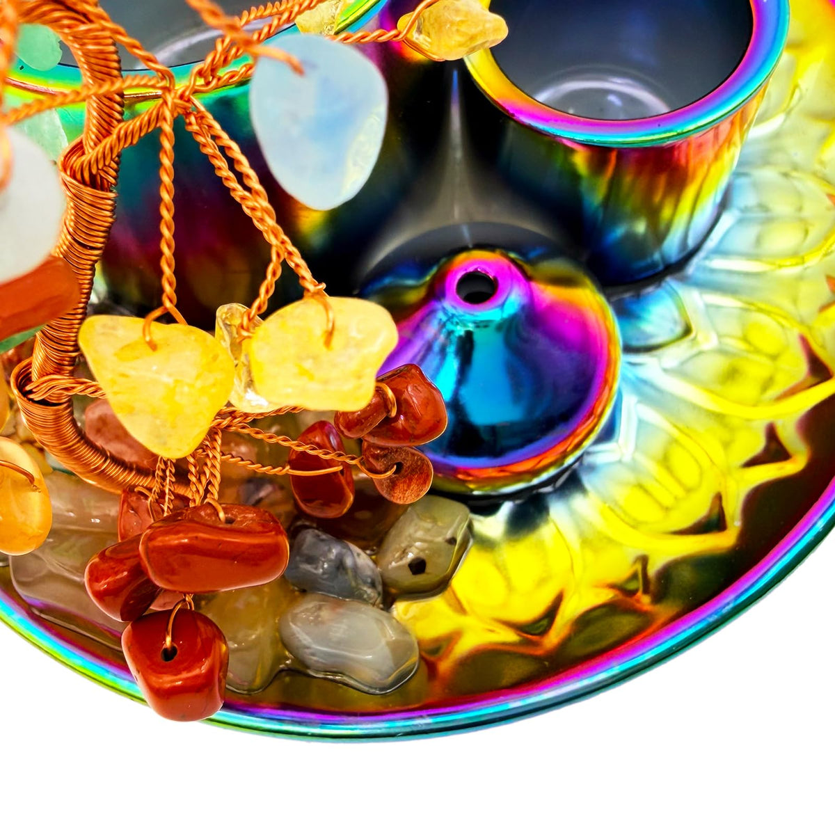 5 in 1 Incense Burner Holder with Crystal Tree for Burning Palo Santo Stick (Colorful)