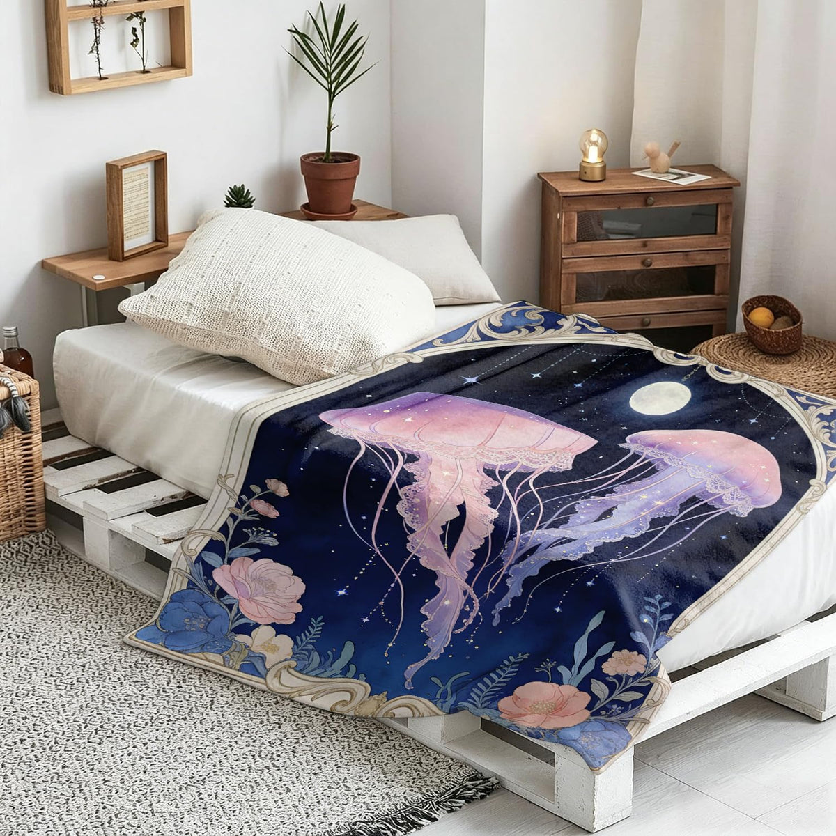 Jellyfish Throw Blanket Fantasy Marine Life Soft Cozy Plush Flannel 50"X60" (Jellyfish / 50"X60")