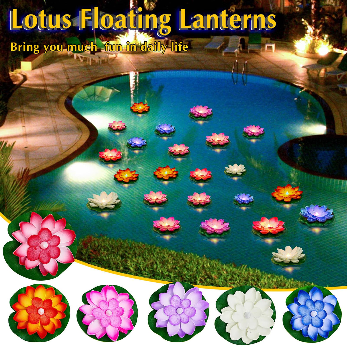 36 Pcs Diwali Floating Lotus Lights (Rich Color / 3.94, 5.91 Inch)
