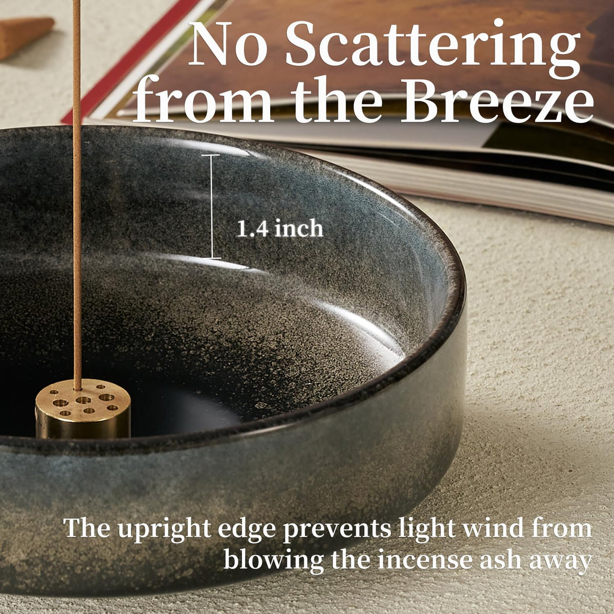 6" Thickened Ceramic Incense Holder Burner Bowl for Sticks with 10 Holes (Black)
