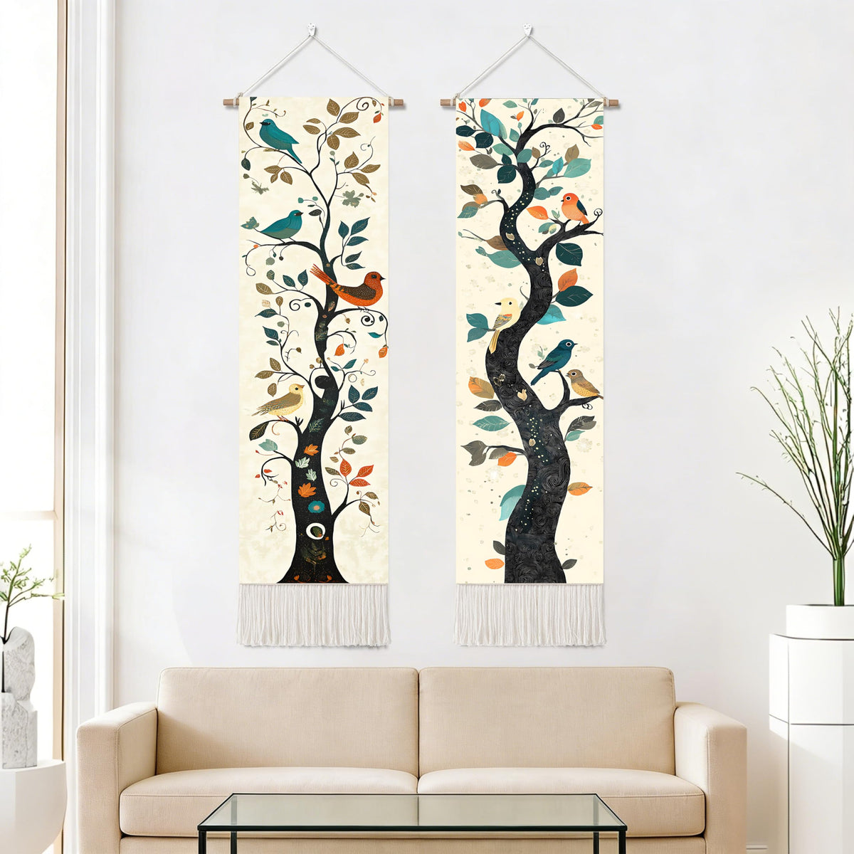 2 Pack Long Vertical Wall Tapestry (Boho Tree / 13"Wx51"H)