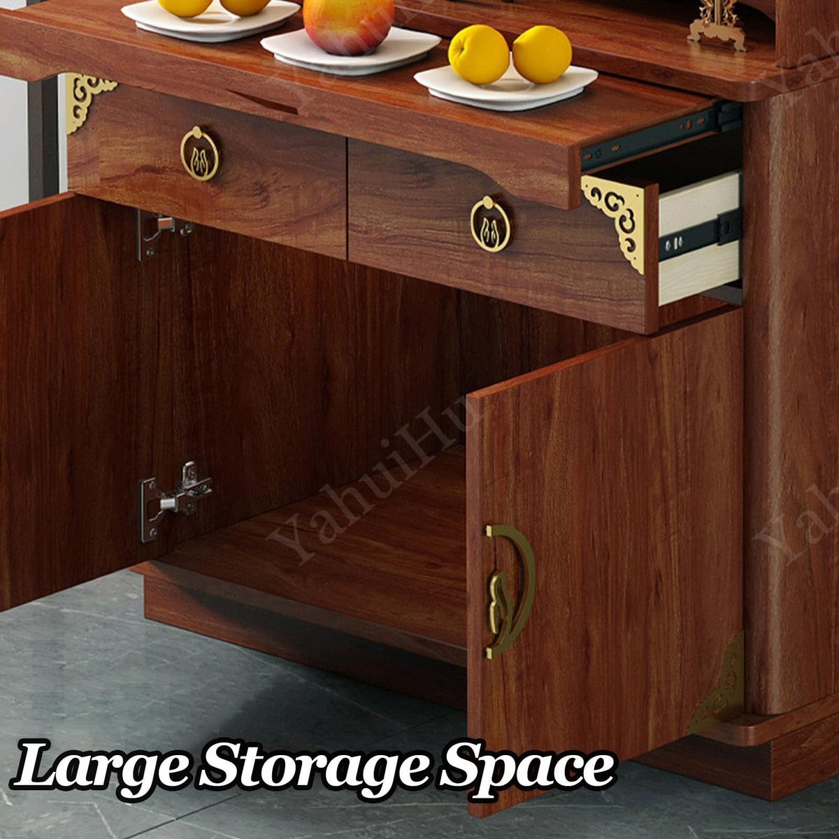 Multifunction Meditation Altar Table with Drawer and Shelf (Cherry(semi-open) / 32"Lx18"Wx78"H)