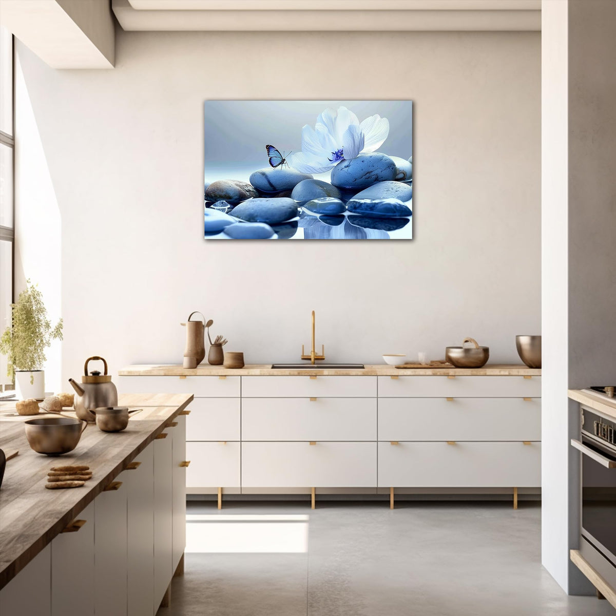 Zen Wall Art White Lotus Flower Canvas Prints for Spa Bathroom Decor (Zen Stones Canvas Frame-20 / 48"L x 32"W)