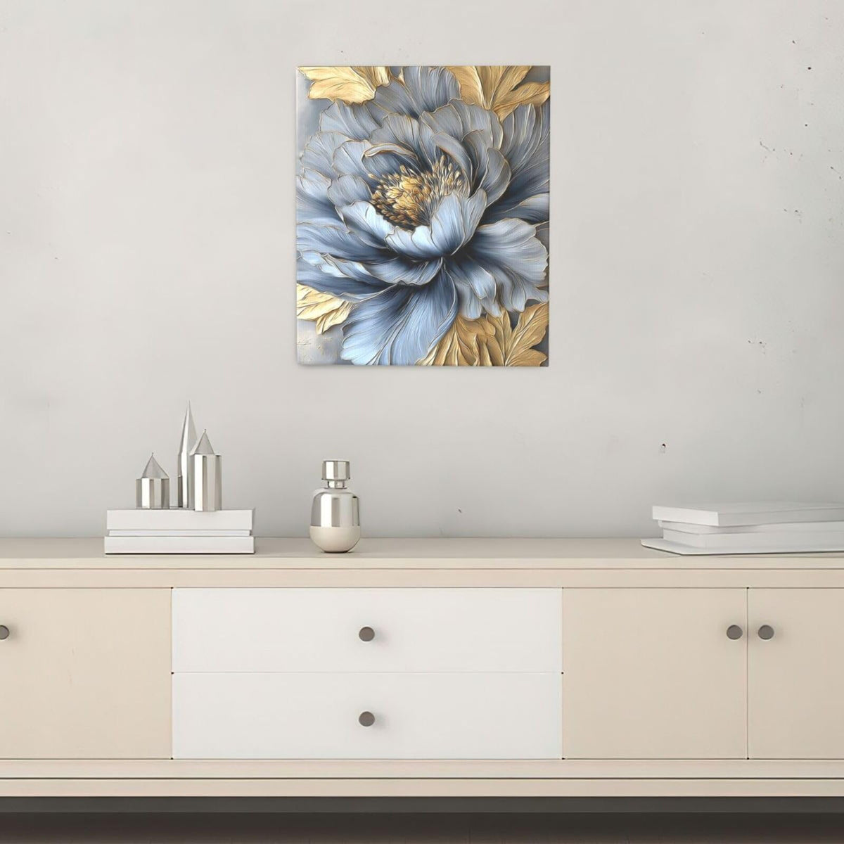 Blue Golden Peony Flower Wall Art For Female Gold Bathroom Canvas Wall Decor Boho Floral Pictures Aesthetic Textured Paintings Prints Modern Woman Artwork Framed Decorations For Bedroom Living Room Office Gifts 20" x 24" (Gold Flower / 24"L x 20"W)