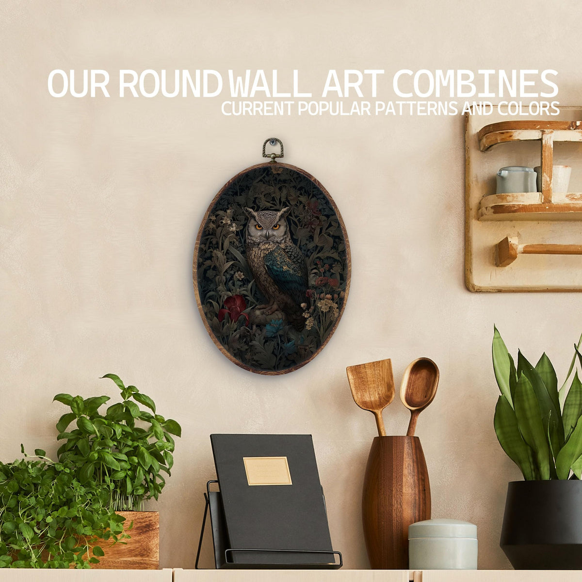 Dark Academia Owl Floral Oval Wall Art Decor (crow)