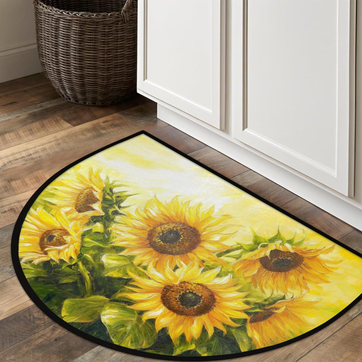 Half Round Door Mat Sunflowers Oil Painting Welcome Mats Non (36 inch x 24 inch (Semicircular) / Sunflowers Oil Painting)
