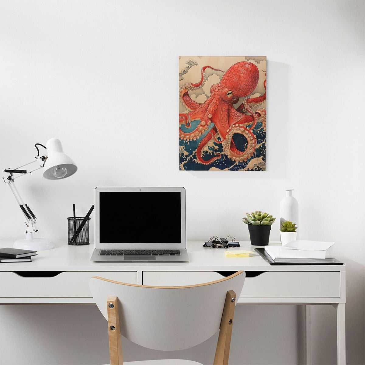 Octopus Canvas Wall Art Retro Ocean Waves Modern ArtWork 16'' x 24" (Octopus / 24"L x 16"W)