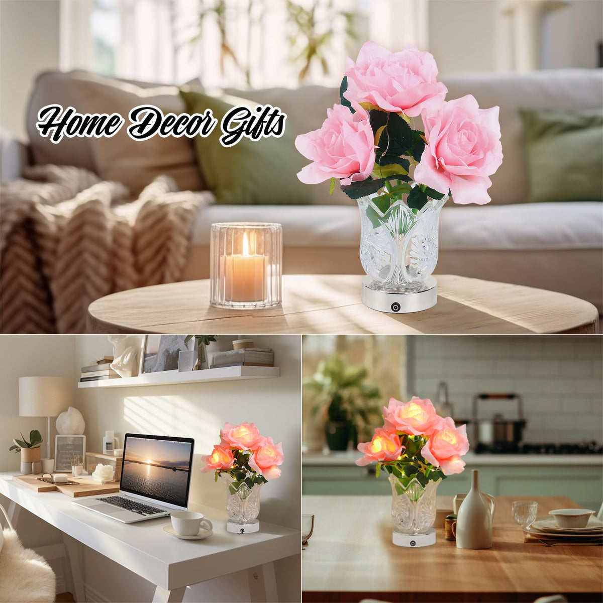 Artificial Pink Rose LED Lamp Night Light (PINK ROSE)