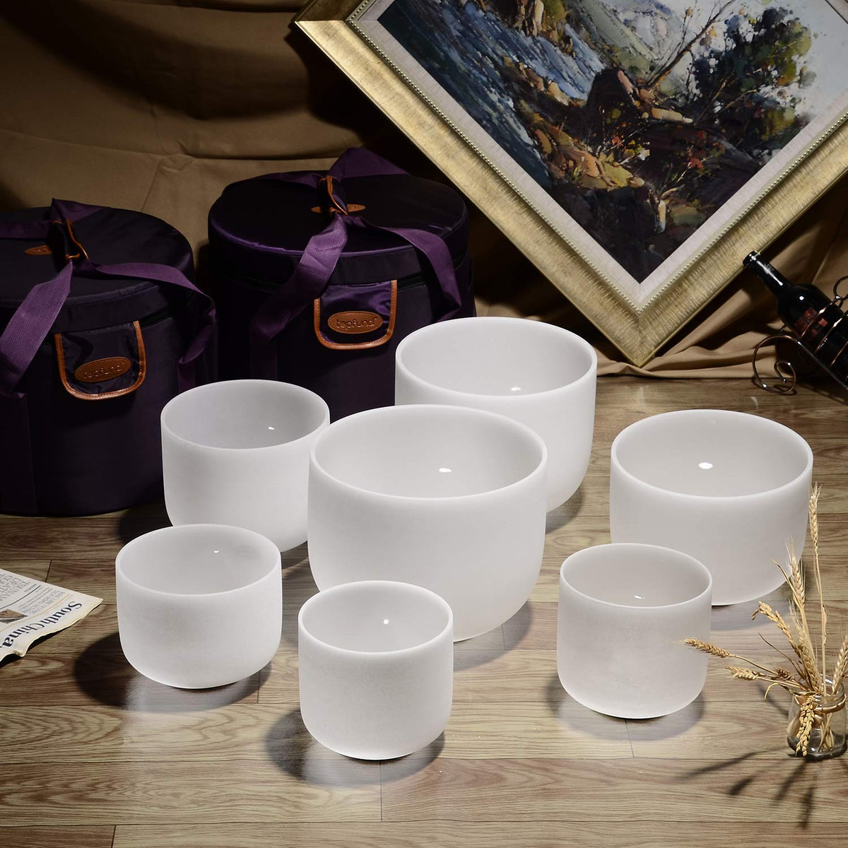 7 12 inch 440 Hz Chakra Set of 7 Crystal Singing Bowls with Heavy Duty Carrying Cases and Singing Bowl Mallets (7-12 inch / 440Hz Set of 7 Singing Bowls)