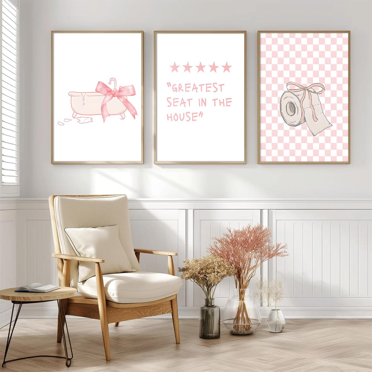 Coquette Pink Bow Canvas Art Prints Paintings Trendy Bathroom Wall Art Decor Aesthetic Set of 3 Preppy Girly Posters Pictures for Girls Bathroom Washroom Restroom 12x16 inch Unframed (Pink Bathroom Art Prints / 12x16 Inch)