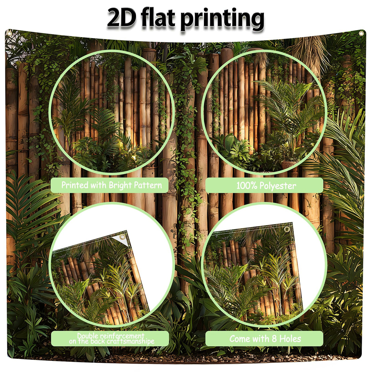 Garage Door Banner Cover 6x13 ft (Bamboo fence green plant wall)