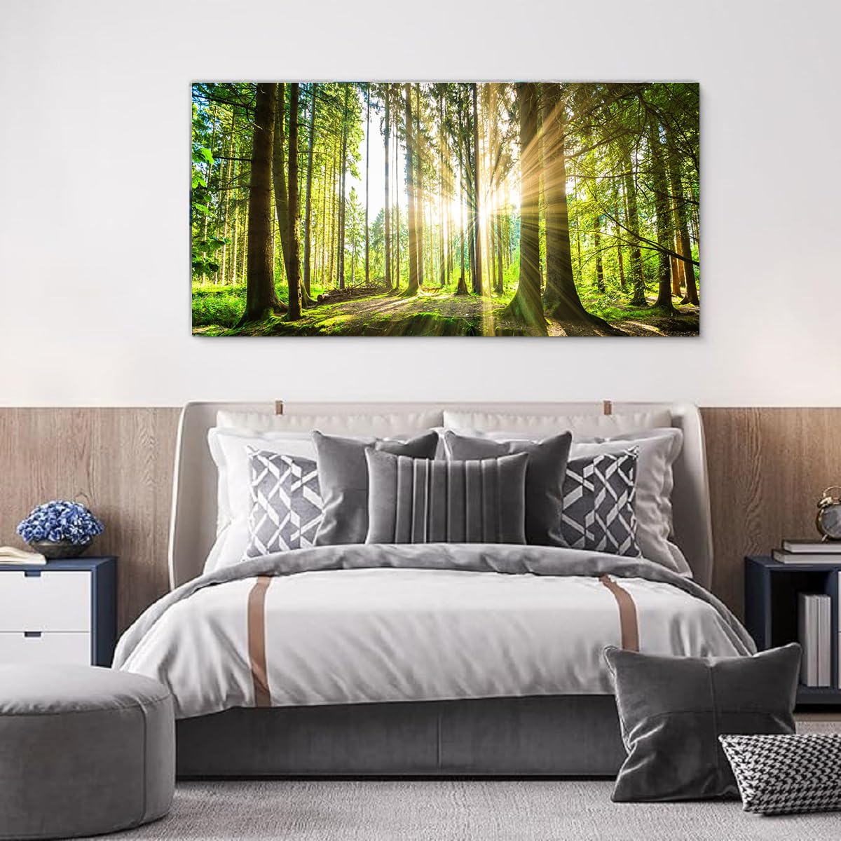 Large Living Room Wall Art Landscape Picture Painting Spring Forest Canvas Wall Art Natural Sun Tree Prints Green Room Decor Sunset Poster Office Artwork Home Bedroom Wall Decorations (Blandscape / 60"L x 30"W)