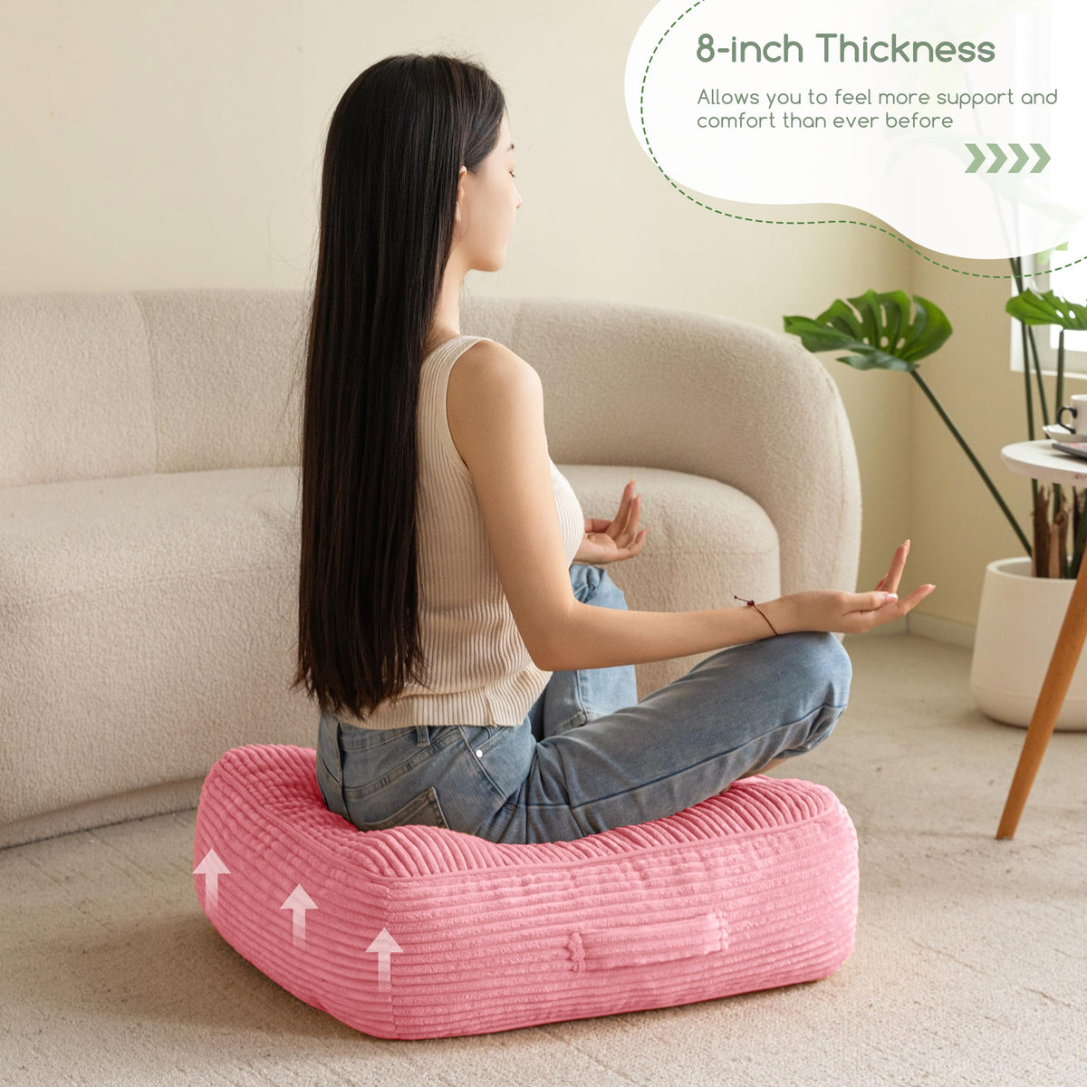 8" Extra Thick Floor Pillow Cushion for Adults (Square Pink / 8" Thick(Pack of 1))