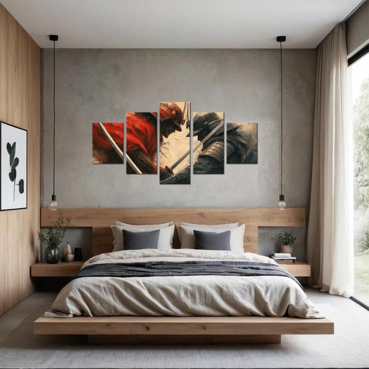 Japanese Canvas Wall Art Japaneses Samurai Wall Decor for Living Room Bedroom Office (50"Wx24"H / Samurai 5P-14)