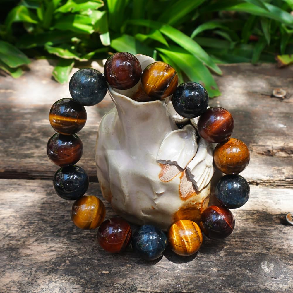 Mixed Tigers Eye Mens Bracelet 16MM (16MM Mixed Tigers Eye Mens Bracelet)