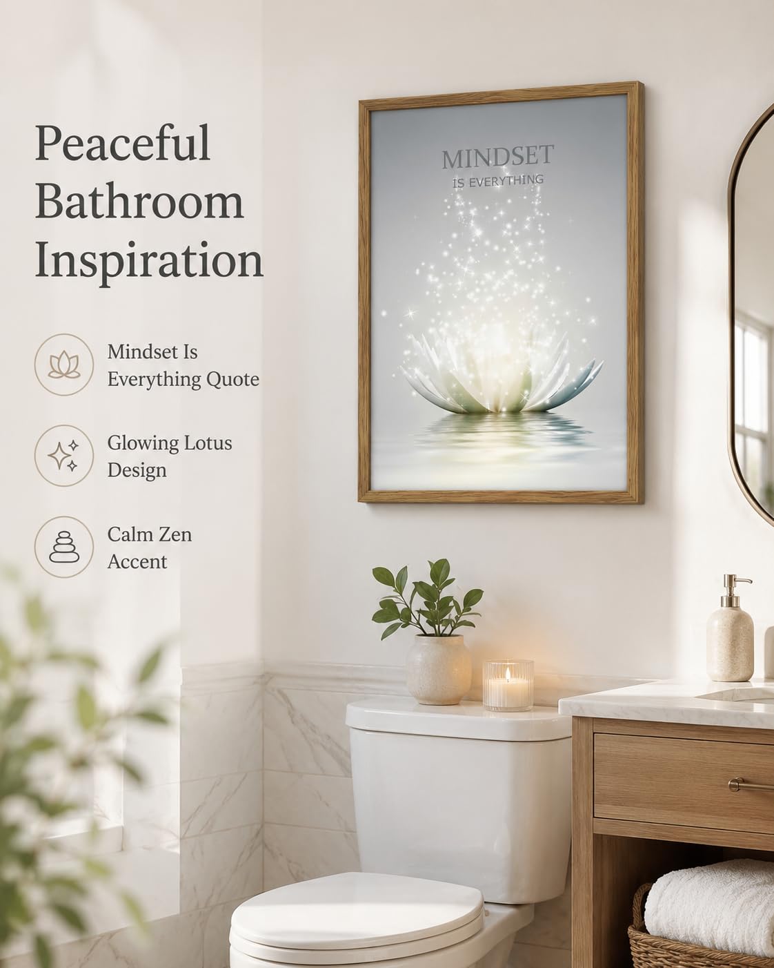 Wood Framed Lotus Flower Wall Art Zen Inspirational Wall Decor (Lotus Flower / 12"L x 16"W)