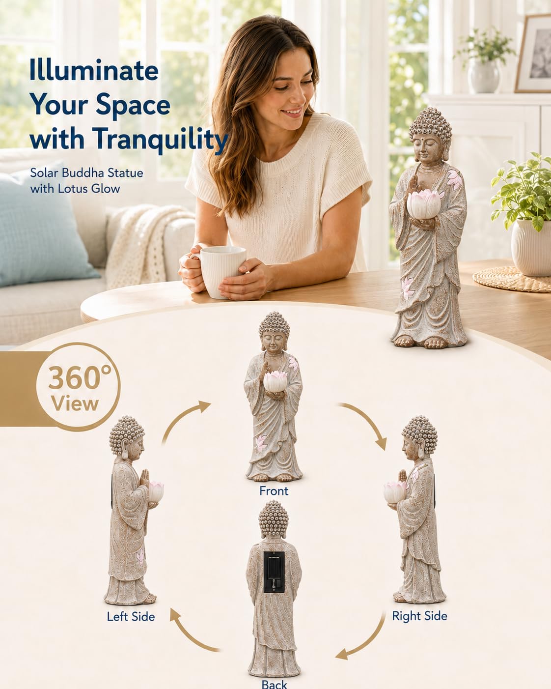 Solar Buddha Garden Decor (28CM White)