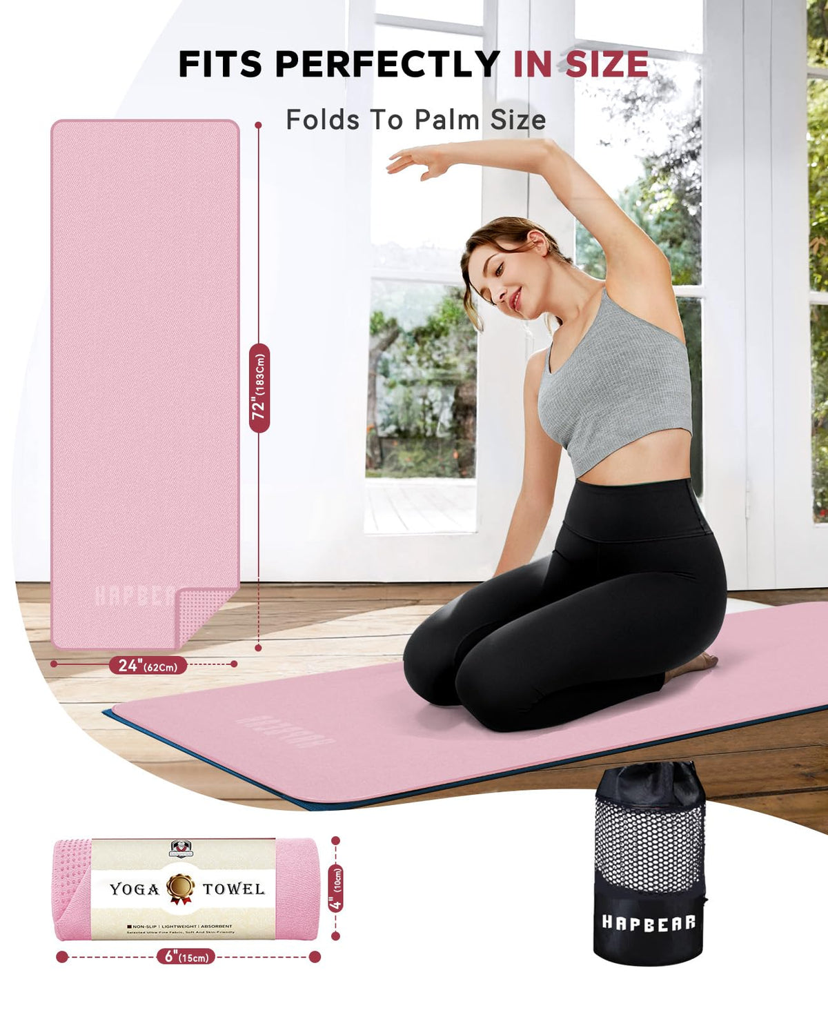 Non Slip Yoga Mat Towel with Grip Dots (Pink)
