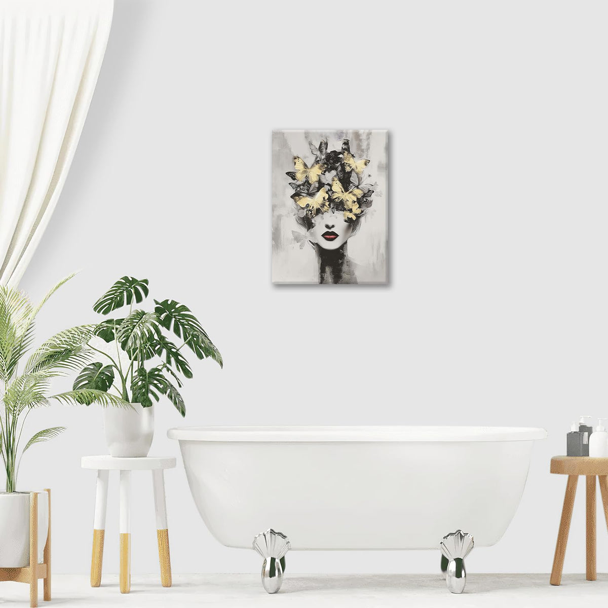 Gold Butterfly Woman Wall Art Black and White Female Wall Decor Modern Grey Aesthetic Canvas Pictures Paintings Prints Artwork Framed Decorations For Beauty Salon Spa Bathroom Bedroom Living Room Office Gifts 16" x 20" (Woman Flower / 20"L x 16"W)