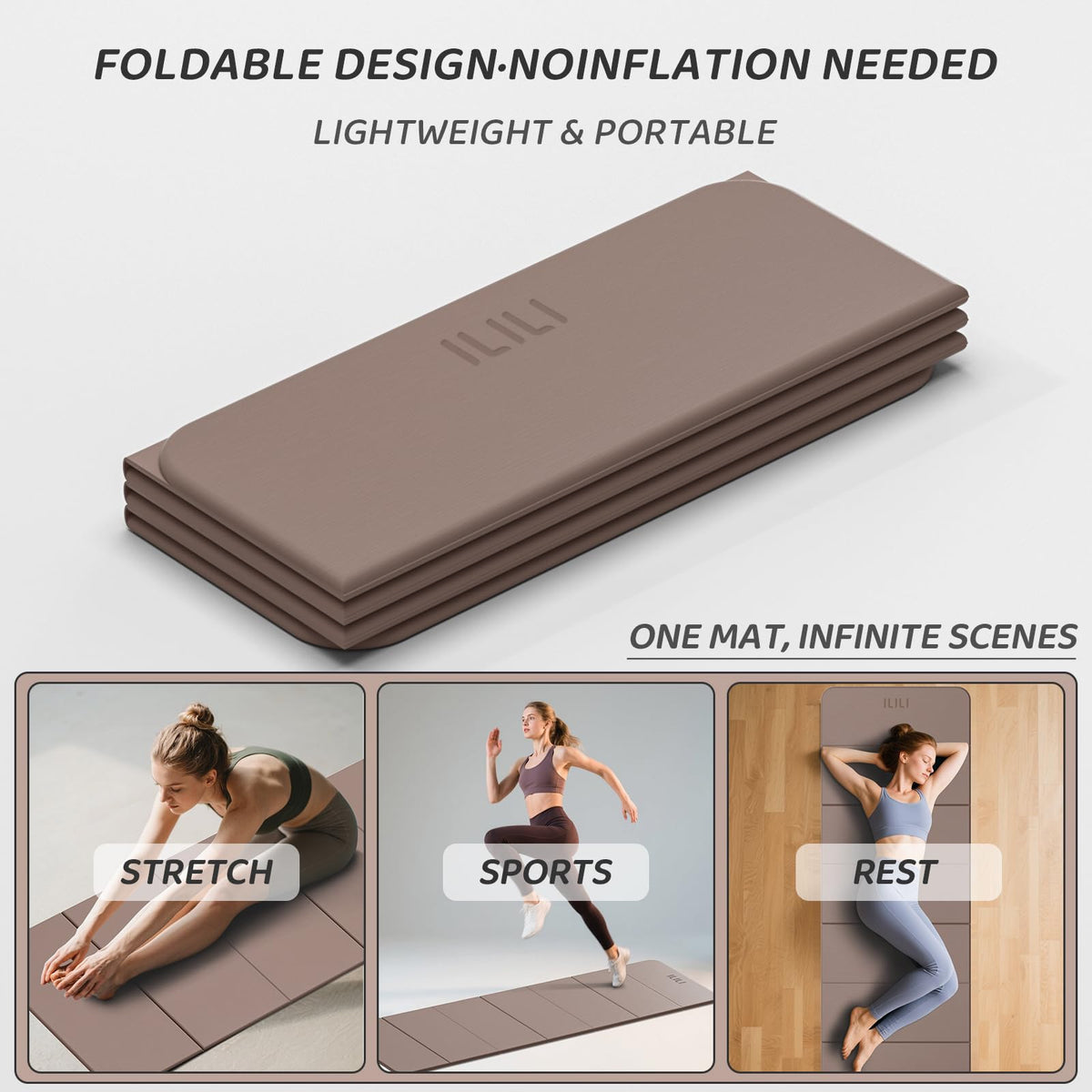 Foldable Yoga Mat 71 * 24 * 0.3 Inch (Brown)