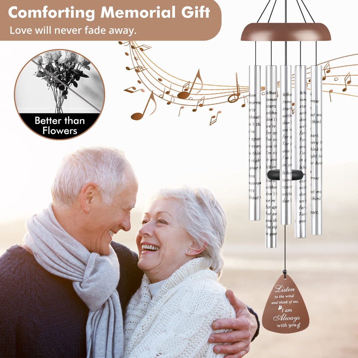 32'' Sympathy Wind Chimes Memorial Gift for Loss of Loved One Brown (32 inches)
