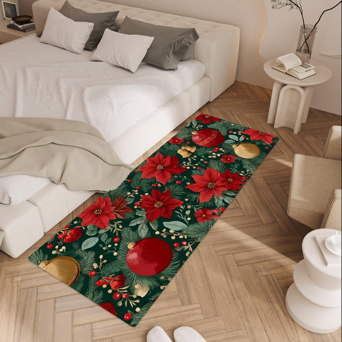Poinsettia Christmas Rug 20x47 Inch (#25)