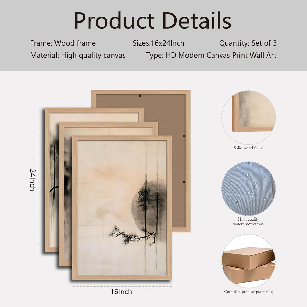 japanese zen wall art set of 3 (smallbirdbranch / 16x24 Inch)
