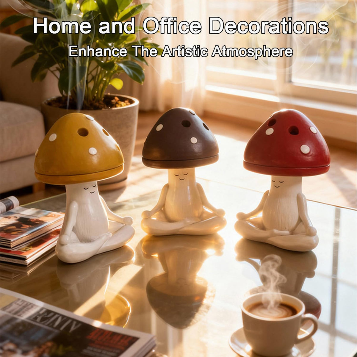 Mushroom Incense Burner Meditating Cute Resin Incense Holder Red (Red)