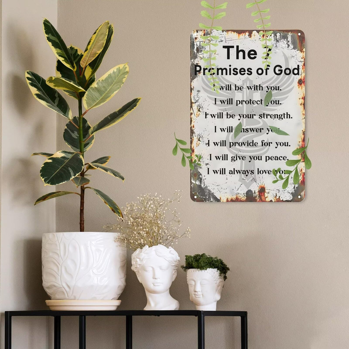 The 7 Promises of God Metal Sign Wall Decor Prayer Metal Sign (The 7 Promises of God / 12x16 Inch)