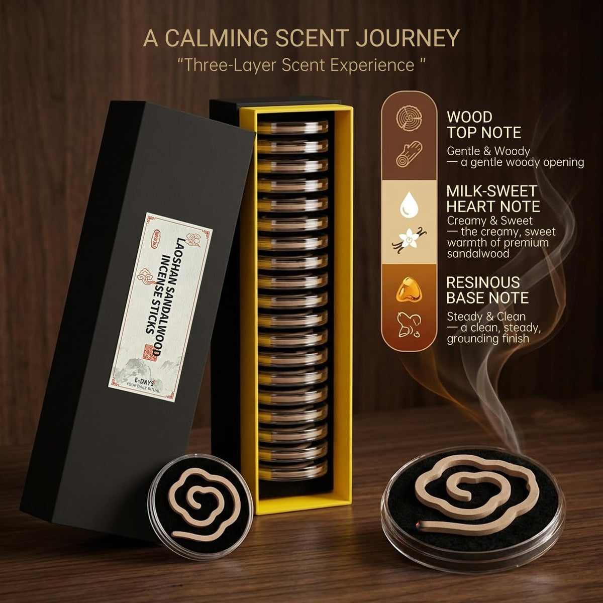 Natural Sandalwood Coil Incense with Fireproof Cotton