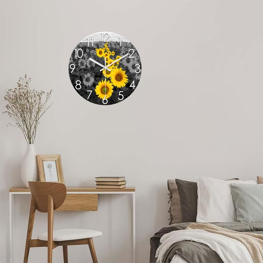 Sunflower Kitchen Wall Clock 12 Inch Silent Non Ticking (Yellow1 / 12 Inch)