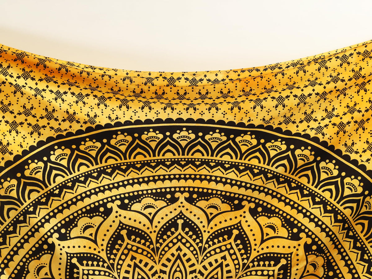 Queen Mandala Hippie Tie dye Psychedelic Ombre Tapestry Wall Hanging (88L" x 81W" / Yellow)