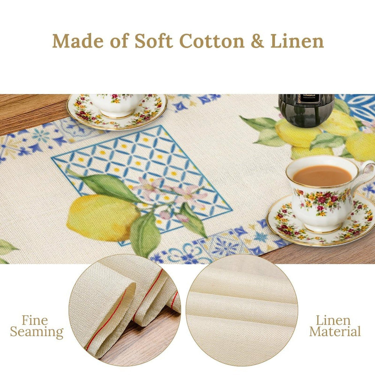 Mediterranean Lemon Table Runner (13x90inch / Blue White Lemon)