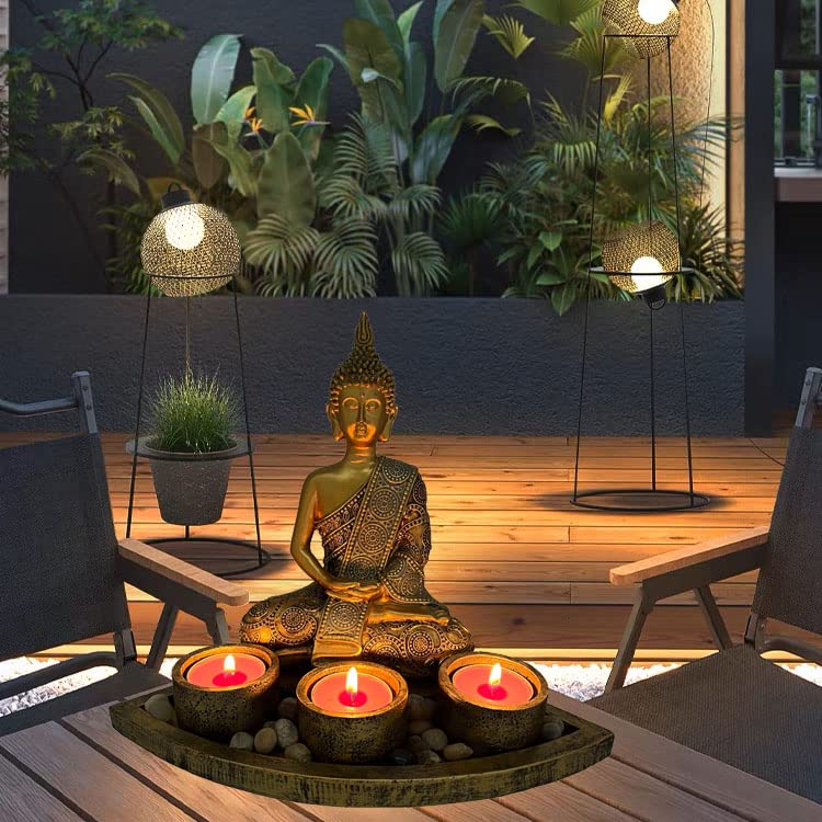 Sitting Buddha Candle Holder Statue (Antique Gold)