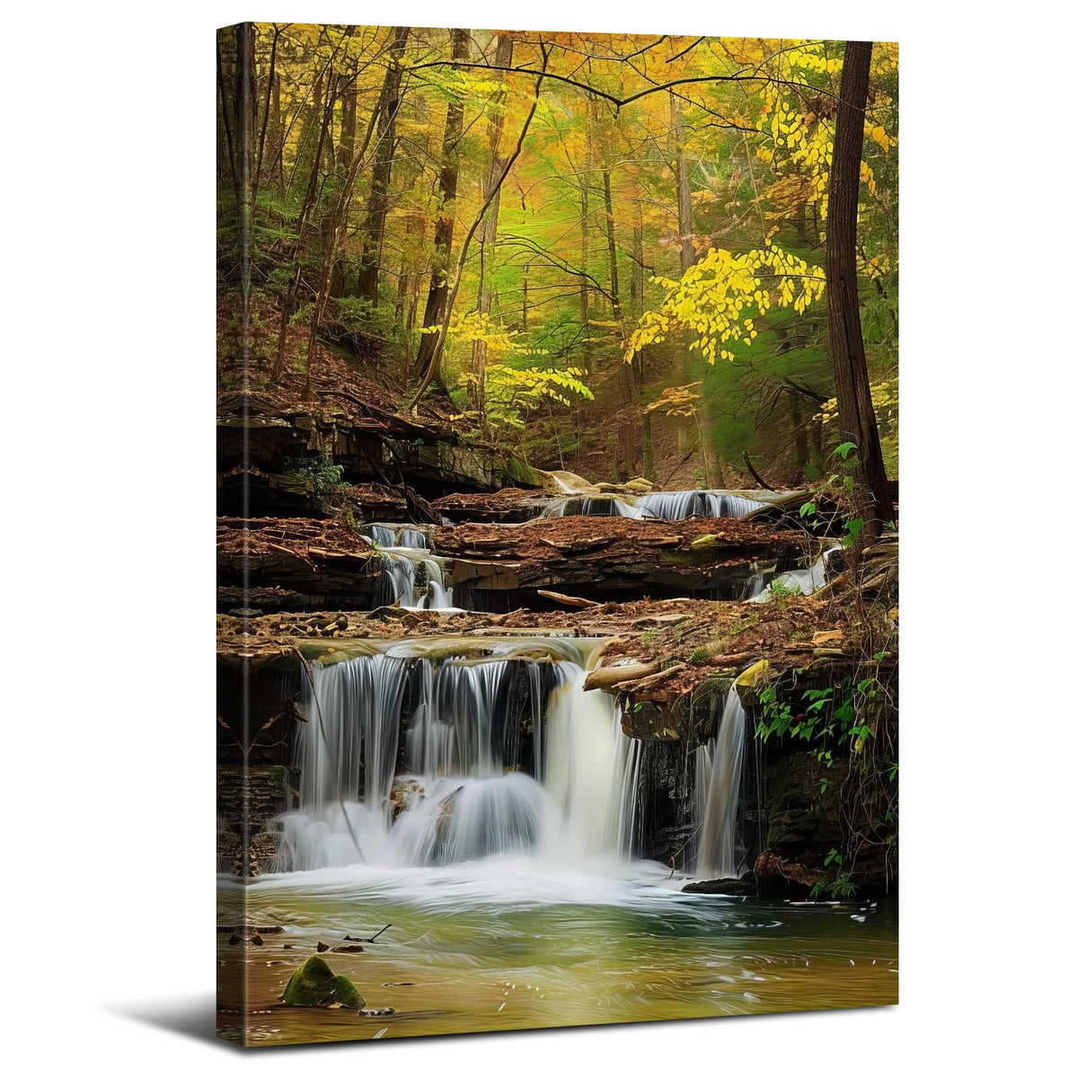 Nature Landscape Wall Art Waterfall Canvas Pictures Living Room Decor Fall Mountain Forest Painting Poster Green Tree Zen Prints Modern Neutral Aesthetic Artwork for Bedroom Home Decorations 16x24" (24"L x 16"W / Waterfall)