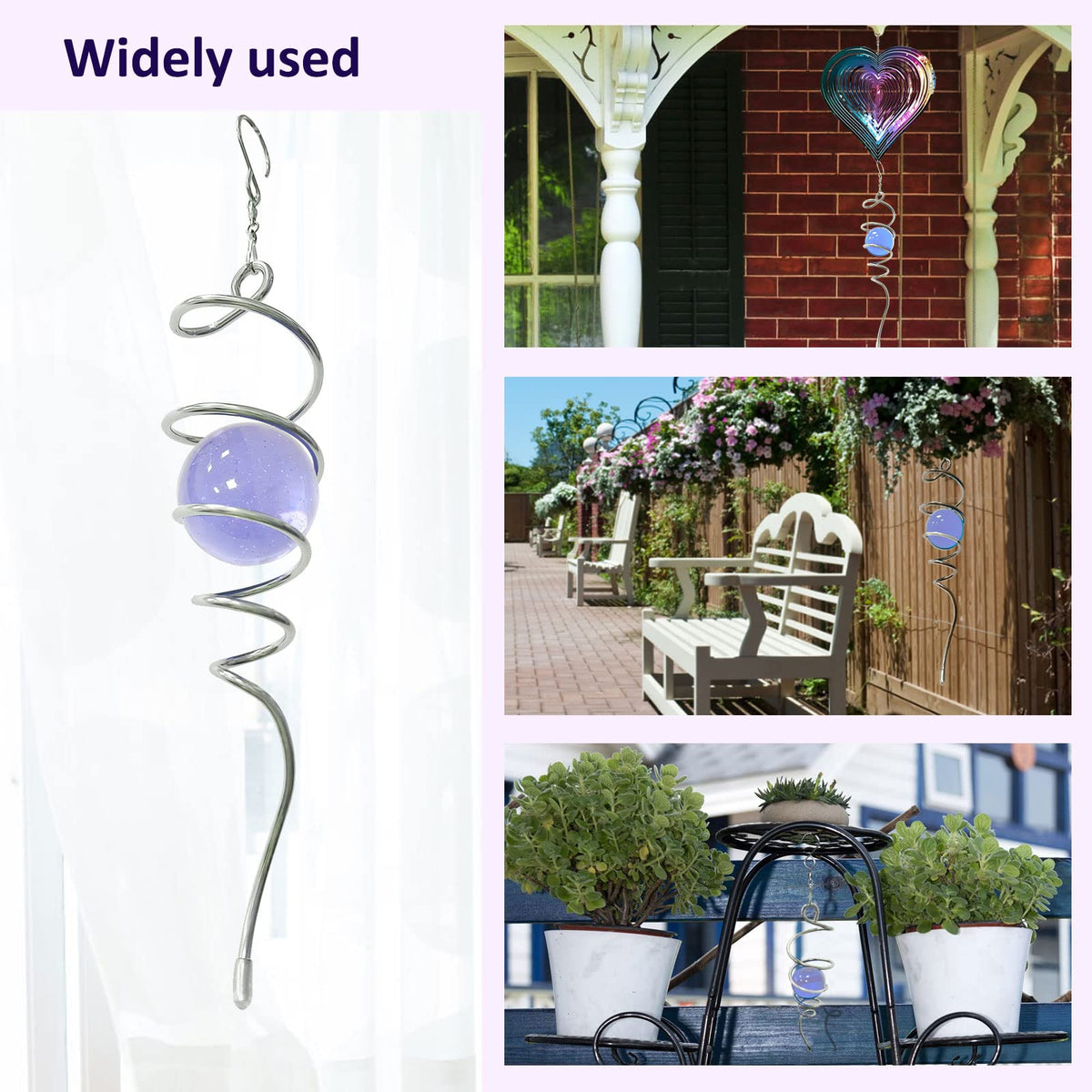 Gazing Ball Spiral Decorative Wind Spinner Tail Sun Catcher 11inch Tail and 2 inch Glass Orb.Wind Spinner Stabilizer Indoor Outdoor Garden Decoration (13in / 005-purple)