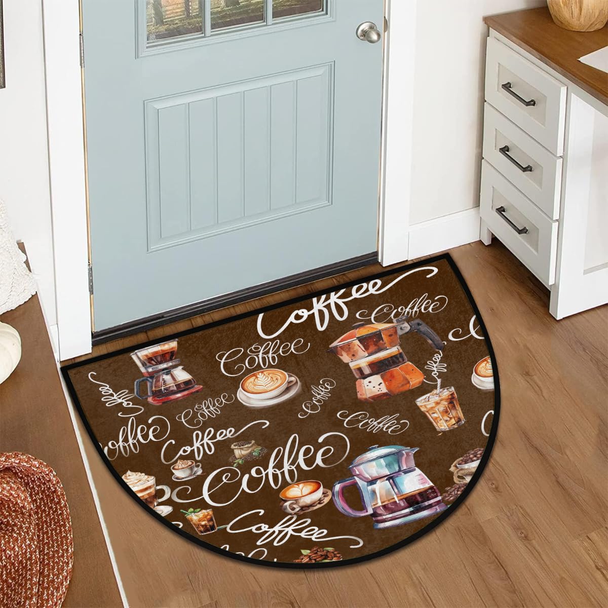 Half Round Doormat Coffee Theme Washable Semi Circle Area Rug Non Slip Half Moon Rug Holiday Decor Mat for Indoor Outdoor Bathroom Kitchen Welcome Fireplace Hearth Floor Mat (D01:coffee)