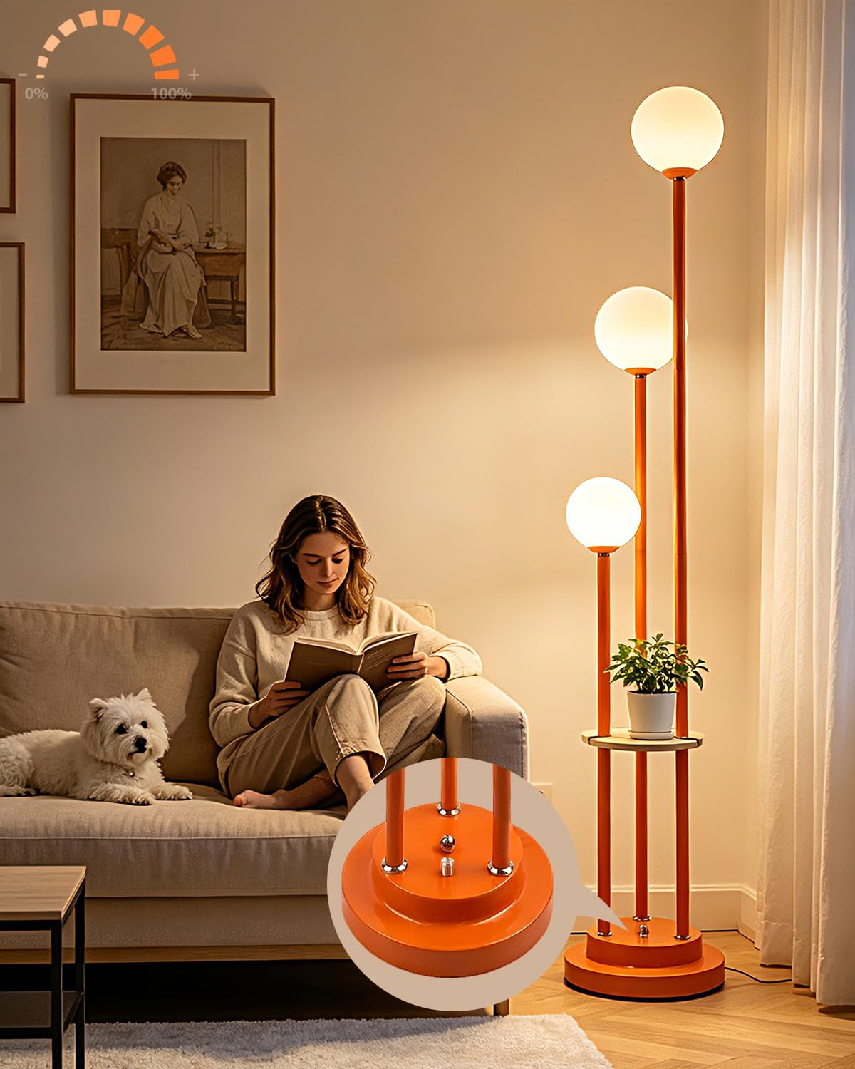 Orange Globe Floor Lamp 3 (A-Orange)
