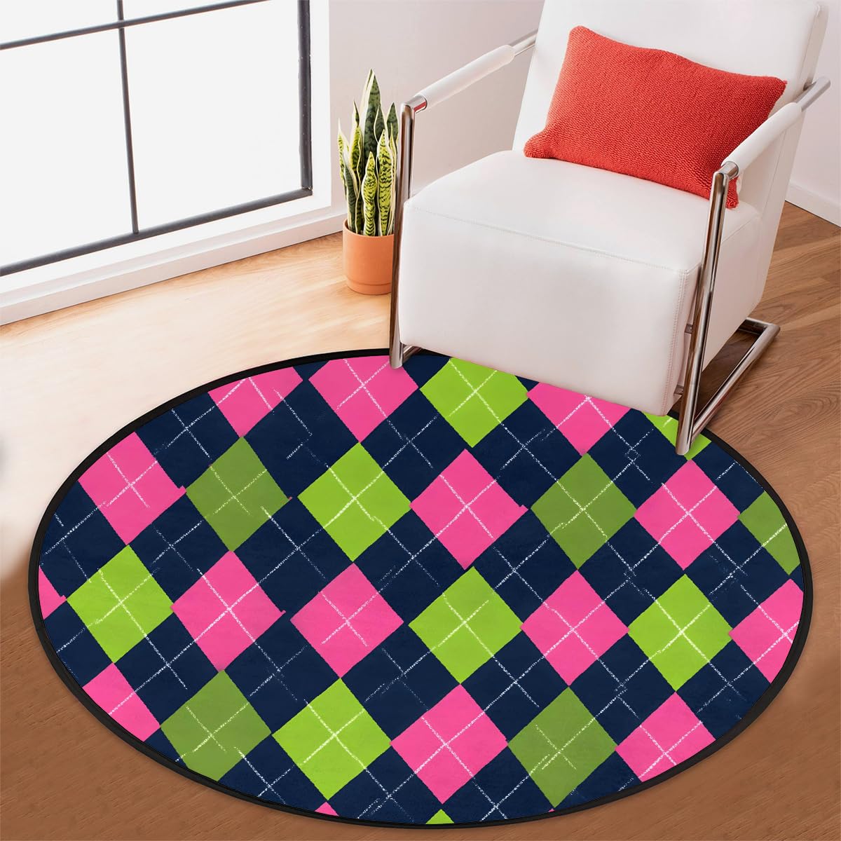 5 Ft Pink Green Round Rug Circle Area Rugs Circular Door Mat for Indoor (Color30 / 5'5" (Round))