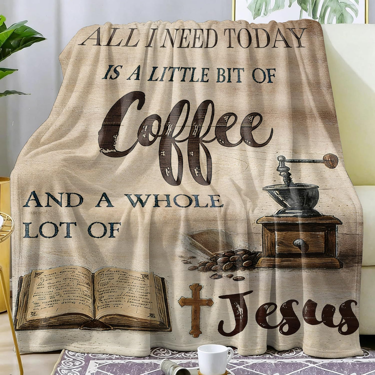 Coffee and Jesus Fleece Blanket Christian Blanket Gift Room Decor 40"x50" (Coffee and Jesus / 40"X50")