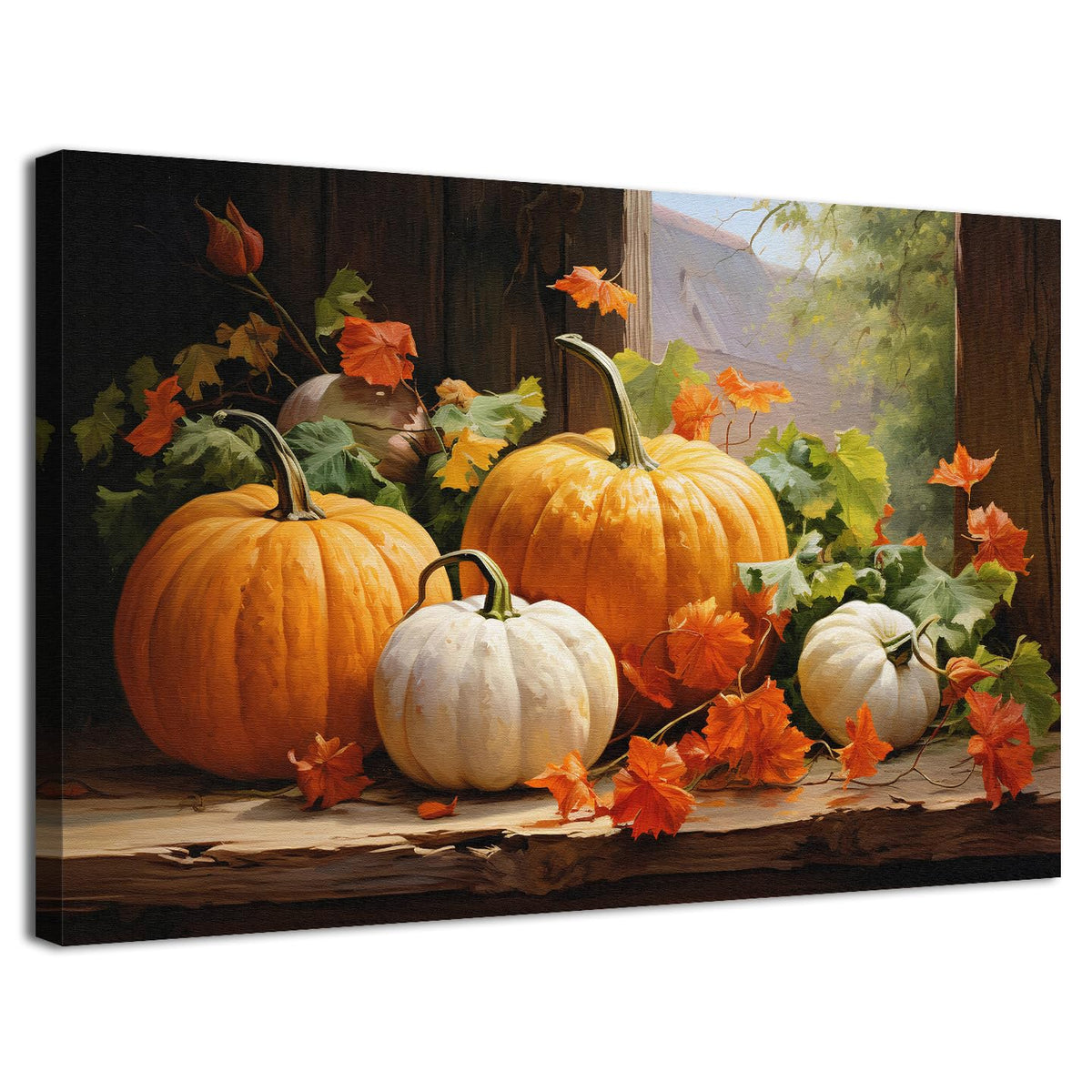 Pumpkin Canvas Wall Art Fall Pictures Maple Leaf Autumn Thanksgiving Wall Decor Rustic Halloween Themed Wall Framed Prints Modern Artwork for Living Room Kitchen Bedroom Dinner Home Decorations 24x36” (36"L x 24"W / pumpkin)