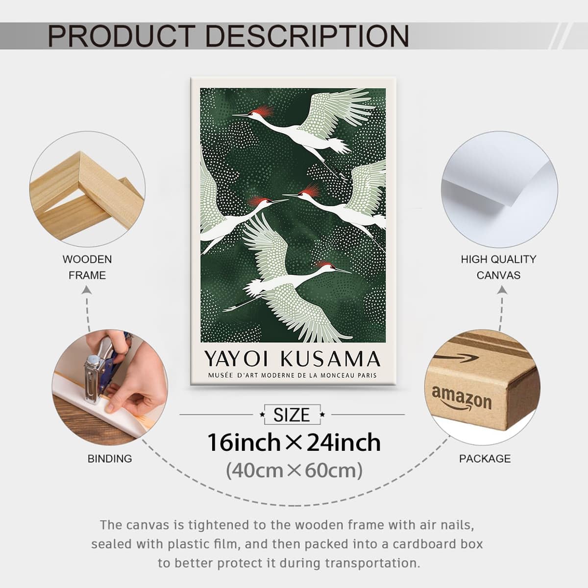Framed Canvas Wall Art Japanese Flying Cranes Artwork 16x24in Vintage Bird Pictures Aesthetics Posters Minimalist Animal Prints Nordic Nature Zen Calm for Living Room Bedroom Office Decor (Wrapped Canvas / Japanese Art 007 / 24"L x 16"W)